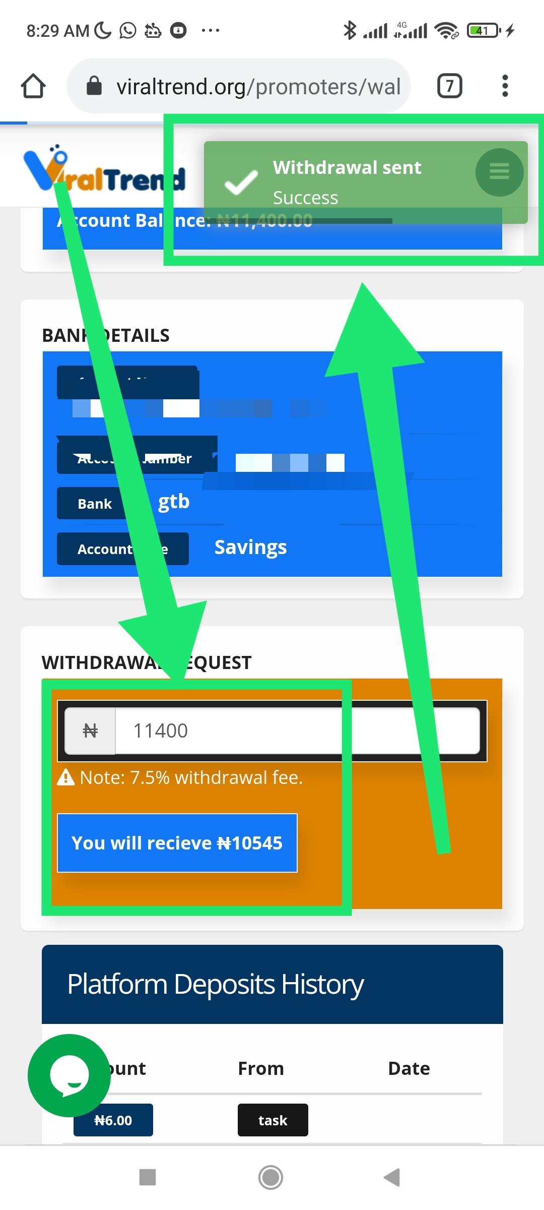 Viraltrend recent withdrawal proof